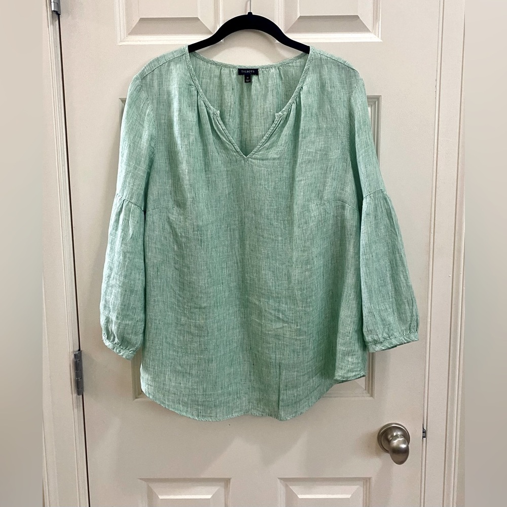 TALBOTS 3/4 sleeve striped linen blouse Sz-Med
